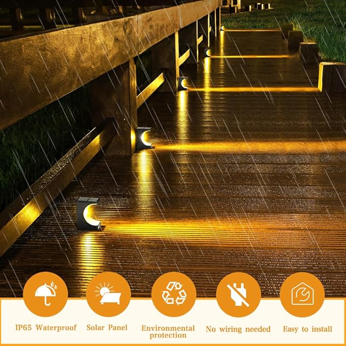 Upgraded Wireless Solar Step Lights. 5X Longer Life Than Ordinary. Strong 3M Adhesive + Screws. IP65 Waterproof for Stairs/Decks/patios. Reliable Performance(Warm White 4 Pack)