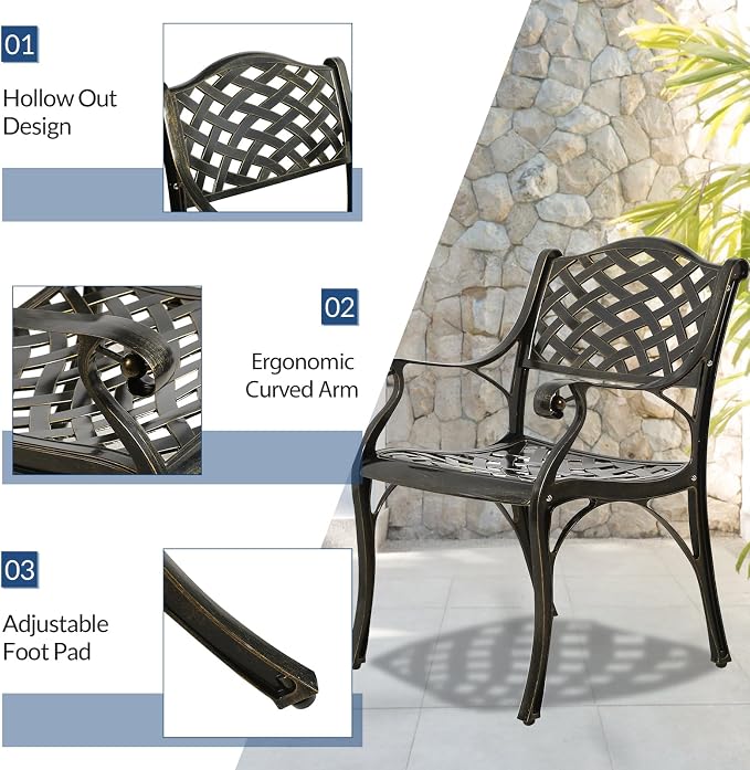 9-Piece Patio Cast Aluminum Dining Set, All Weather Outdoor Dining Furniture Set for 8 Person, Includes 8 Dining Chairs and 61" Large Round Dining Table w/ 31" Lazy Susan, Umbrella Hole