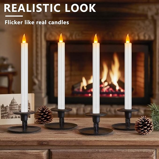 wemarry Flameless Taper Candles 10" Dripless Battery Operated Taper Candles Included Remote Timer 400+ Hours by 2AA Batteries for Halloween Christmas Wedding (White, 24 Pack)