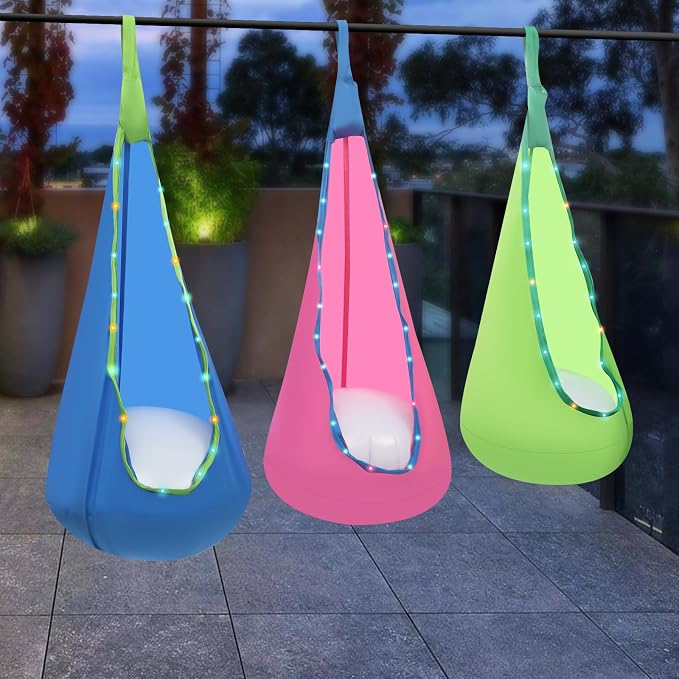 3PCS Light Up Kids Pod Swing Seat Upgraded Kids Hanging Hammock Swing with Light