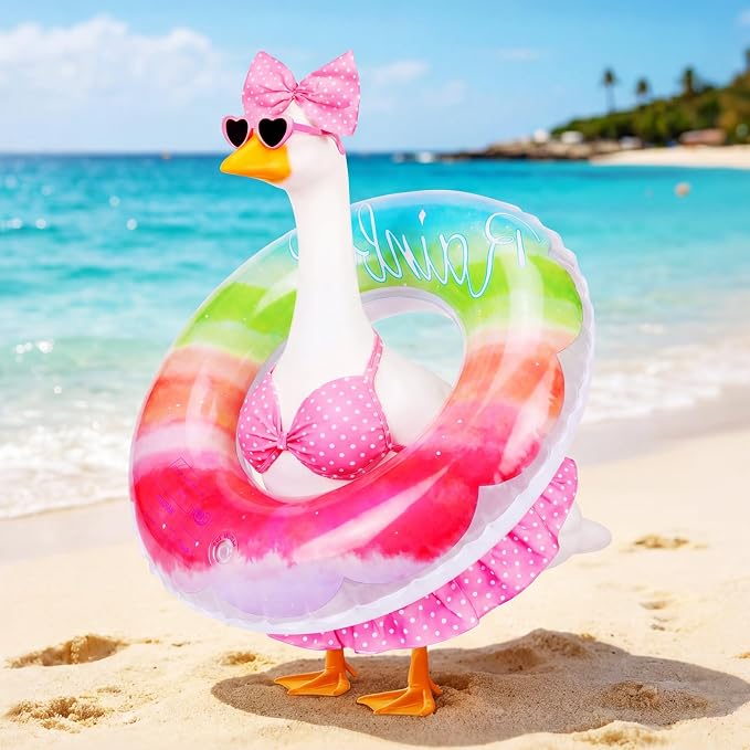 Porch Goose Summer Outfit, 23 Inch Hawaiian Bikini Costume, Accessories Include Bow, Sunglasses & Swim Ring, Fits Cement Goose Statue for Garden Patio Yard Outdoor Decor (Polka Dot)