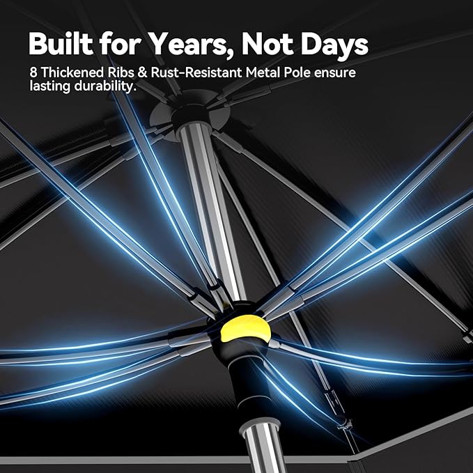 Patio Umbrella with Exclusive Black Coating, 7.2ft/7.8ft Heavy-Duty Double-Layer Nylon Canopy, Adjustable Tilt Sun Shade Outdoor Table Umbrella, UV Protection & Carry Bag for Beach, Fishing, Backyard