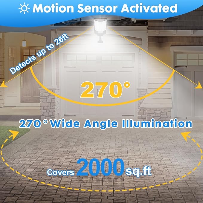 Solar Street Lights Outdoor, 2500LM Solar Security Lights with Remote Control, 270° Wide Angle IP66 Waterproof Motion Sensor Solar Flood Lights for Outside, Garage Yard Garden Fence Lighting, 4 Pack