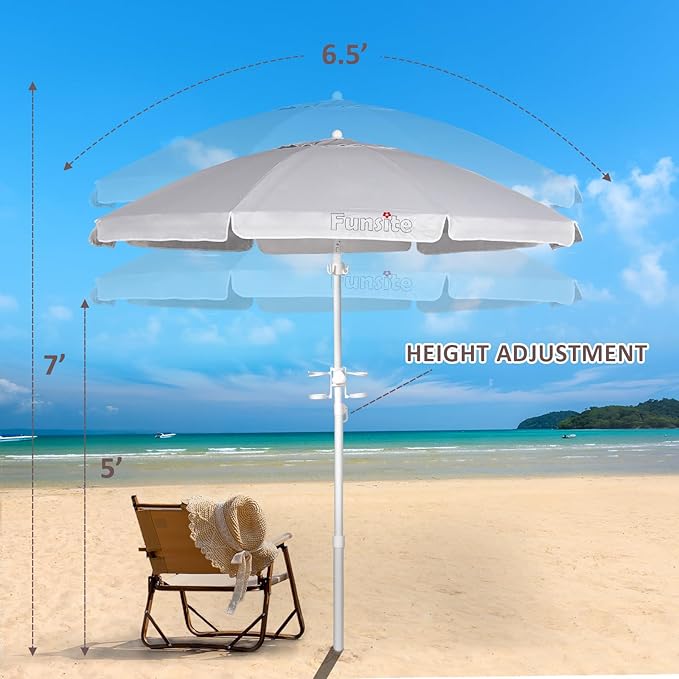 6.5ft Portable Beach Umbrellas for Sand Beach UV 50+ Umbrella with Tilt & Steel Pole, Protection with Heavy Duty Anchor, Patio Umbrella with Carry Bag