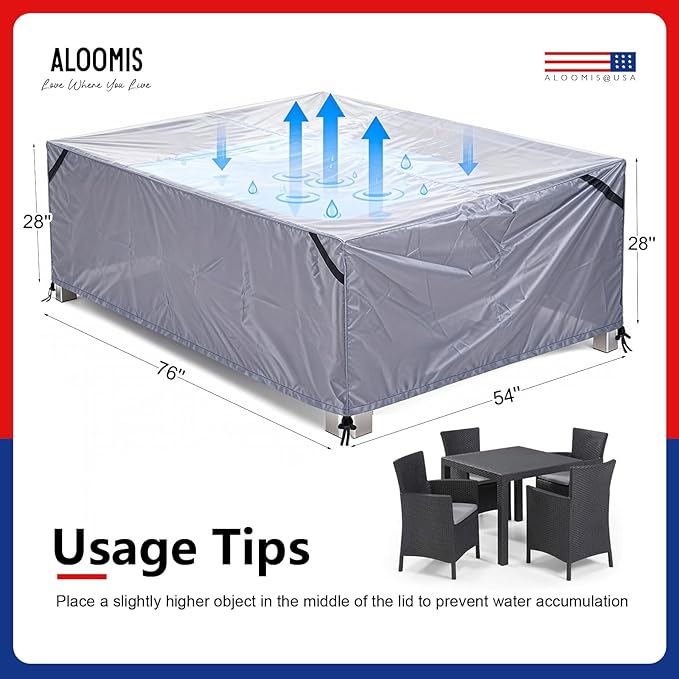 Patio Furniture Covers Waterproof - 420D Outdoor Table and Chair Set Cover with Built-in Storage Bag - Rectangular Patio Table Cover for 4-Seat Dining Set or Sectional Sofa - Beige