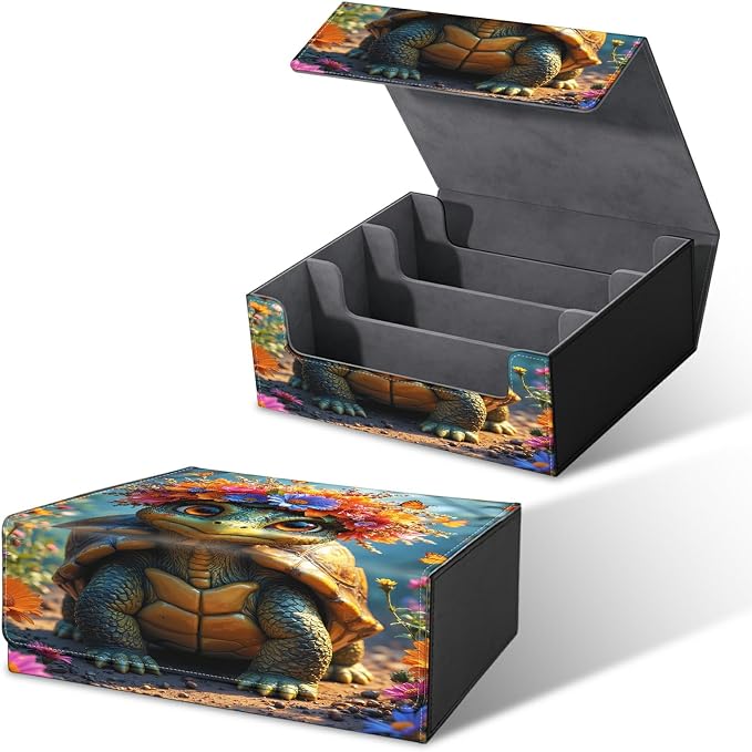 Large Card Deck Box for MTG, Fits 1200+ Sleeved Cards, PU Leather Storage Case with Strong Magnetic Closure, Multiple Colors Available for TCG CCG Baseball Card Collections, Forest Turtle