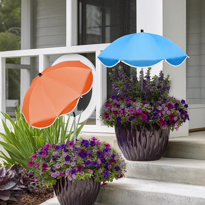 QRRICA 23.6" Adjustable Garden Umbrella Shade for Outdoor Use, Potted Greenery & Garden Beds – Angle-Adjustable Sun Protection