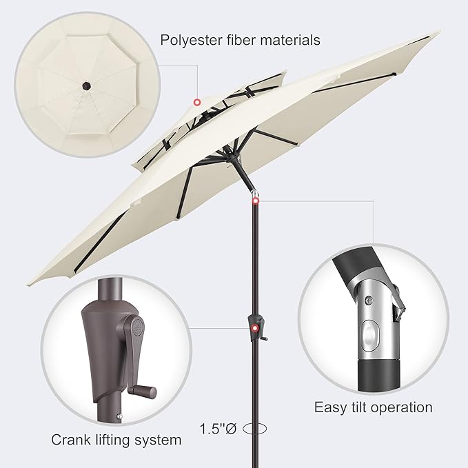 9ft Outdoor Patio Umbrella - 2-Tier Table Umbrella Waterproof UV Protection, Sombrillas de Patio with Push Button Tilt, Sun Umbrella for Pool, Porch, Garden, Backyard (Ivory)