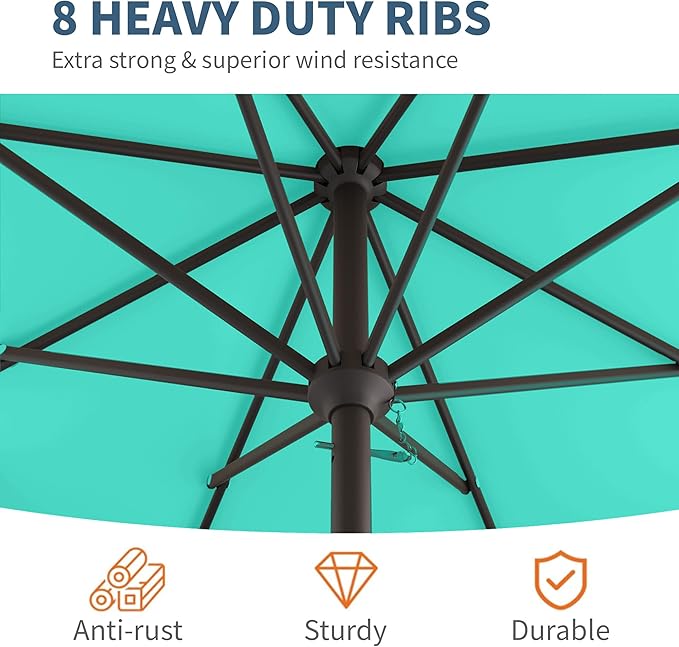 10FT Patio Umbrella, Outdoor Umbrella with Push Button Tilt and Crank, 8 Sturdy Ribs, UV Protection & Waterproof Market Umbrella for Pool, Backyard, Beach,Deck (Cerulean)