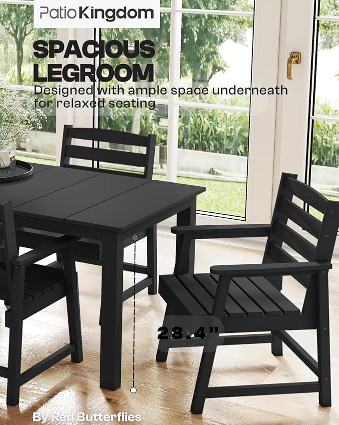 9-Piece Outdoor Dining Set for 8, 75.2'' HDPE Table with Umbrella Hole & Chairs, Weather-Resistant Patio Furniture for Lawn, Yard, Balcony, Deck (Black)