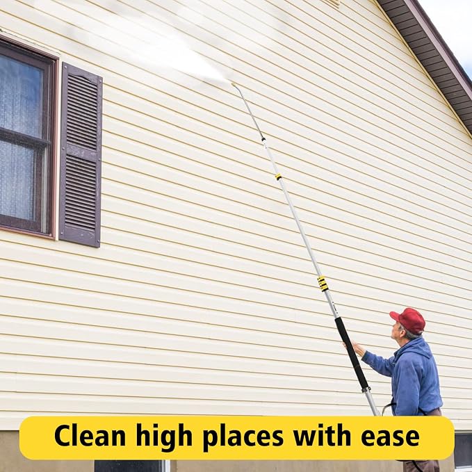 JANZ 24 FT Pressure Washer Telescoping Wand with Power Washer Extension Wands, Brush Head, Gutter Cleaner, 7 Spray Nozzle Tips, 2 Hose Adapters and Support Belt TW-004