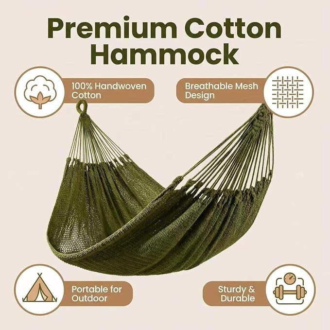 WjrnlfdHammock 79 * 59in550lbs 2Person Cotton Rope Outdoor Camping Hammock | 550lbs double hammock, handwoven cotton rope, breathable mesh, easy setup, perfect for backyard, camping & beach. 3 colors!