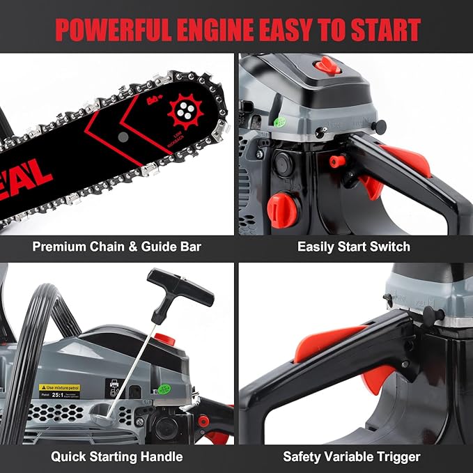 62CC Gas Chainsaws 2-Stroke Gasoline Chainsaw 20-Inch Gas Powered Chainsaws for Cutting Wood Tree Outdoor Garden Farm Home