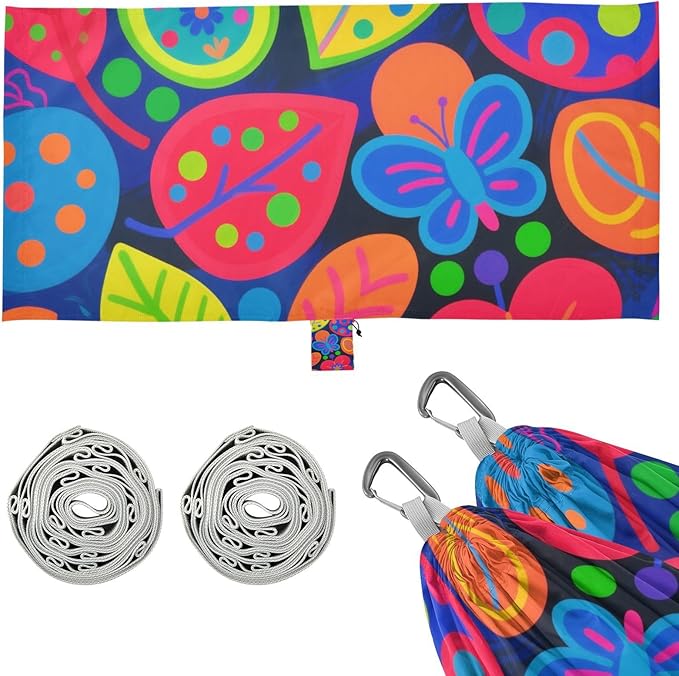 Cartoon Colorful Butterfly Leaves 330lb Capacity Hammocks for Camping with Tree Straps Tree Hammock for Outside Patio Backyard Poolside soporte para hamacas para adultos