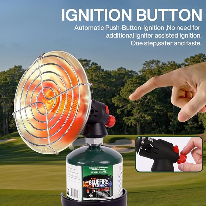 KOMAN Golf Cart Heater,Outdoor Propane Heater with Golf Cart Cup Holder,Self Ignition Safe Cordless Golf Cart Accessories for Most Golf Cart EZGO, Yamaha, Club Car(Fuel not inculded)