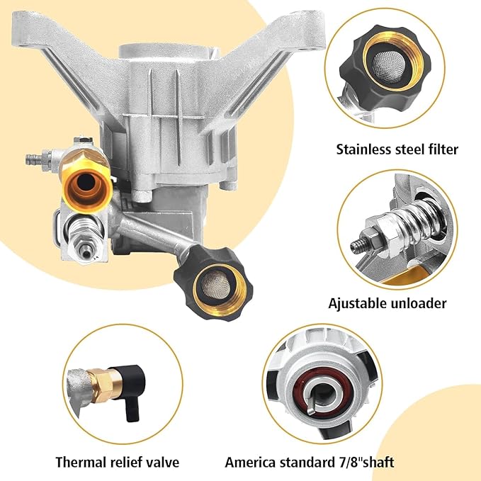 3100 PSI Vertical Pressure Washer Pump Replacement, 7/8" Shaft | 2800-3100PSI High-Pressure Performance,Fits 7/8" Vertical Shaft Engines,Rear Inlet & Outlet,Built for Tough Outdoor Cleaning