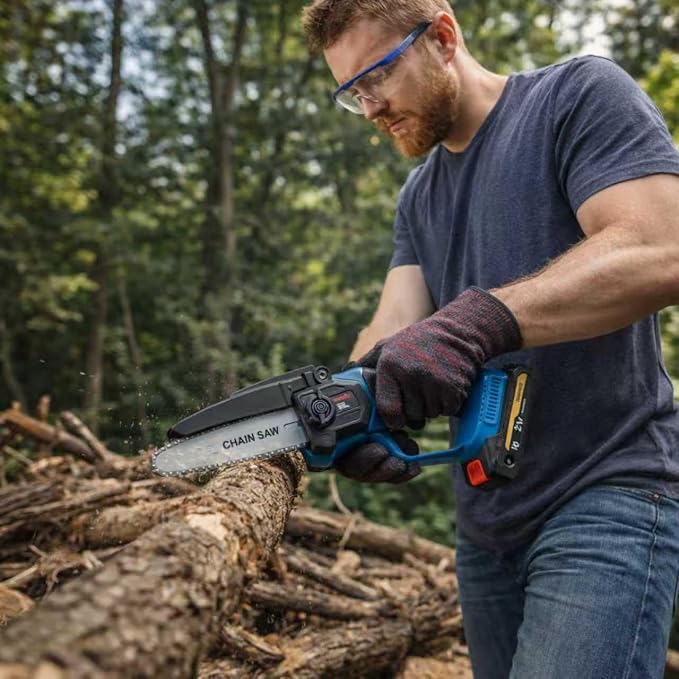 6 Inch Mini Chainsaw Cordless with 2 Batteries and 2 Chains, Portable Electric Chainsaw Handheld Small Battery Powered Chainsaw for Tree Trimming, Wood Cutting, Garden Pruning
