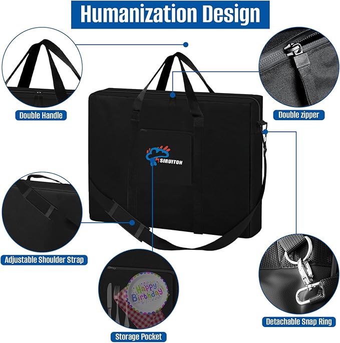 SIRUITON Folding Table Storage Bag Fits 4FT Folding Tables, Portable 600D WaterProof Carry Bag for Folding Picnic/Camp Tables with Reinforcing Plate & Shoulder Strap, 24" D x 26" W x4.5 H