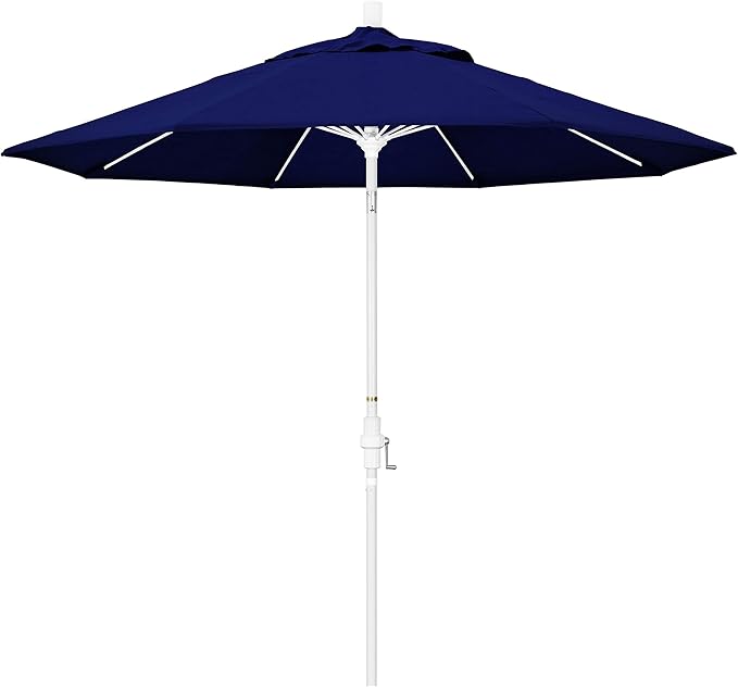 California Umbrella 9' Round Crank Lift, Collar Tilt, Aluminum Pole, Fiberglass Rib Patio Umbrella, White Finish