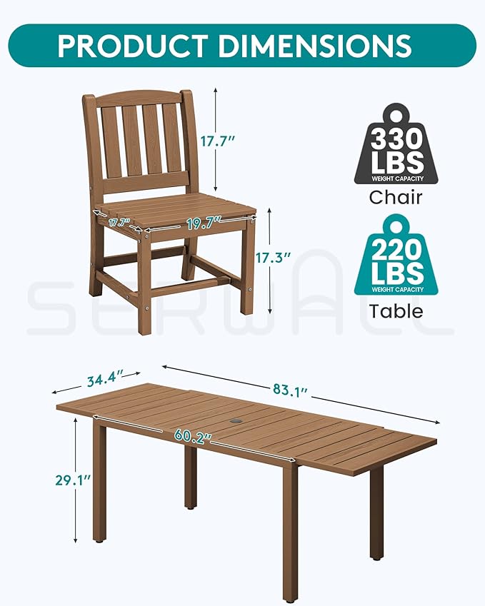 SERWALL Outdoor Dining Chairs Set of 2, All-Weather HDPE Patio Armless Chairs, Brown