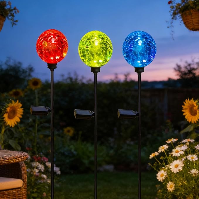 Solar Garden Lights Outdoor, 3 Pack Multi-Color Changing Solar Globe Lights Waterproof Decorative for Yard, Powered Glass Ball Garden Lights for Patio Decoration (3pack)