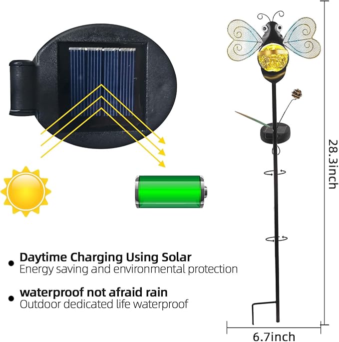 Solar Bee Garden Stakes Lights Outdoor Waterproof 2 Pack Metal Garden Stakes Decorative Bee Decor for Outside Yard Lawn Patio Decorations Whimsical Solar Lights Outdoor Gardening Gifts for Women