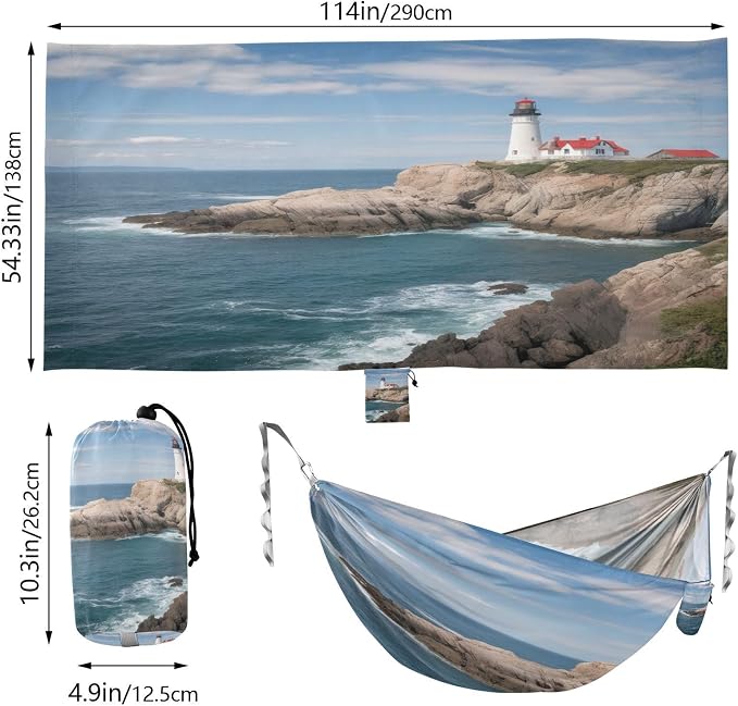 Lighthouse Camping Hammock, Portable Lightweight Single Hammock with Tree Straps and Aluminum Carabiners, 114" x 54" Travel Hammock for Hiking Backpacking Beach