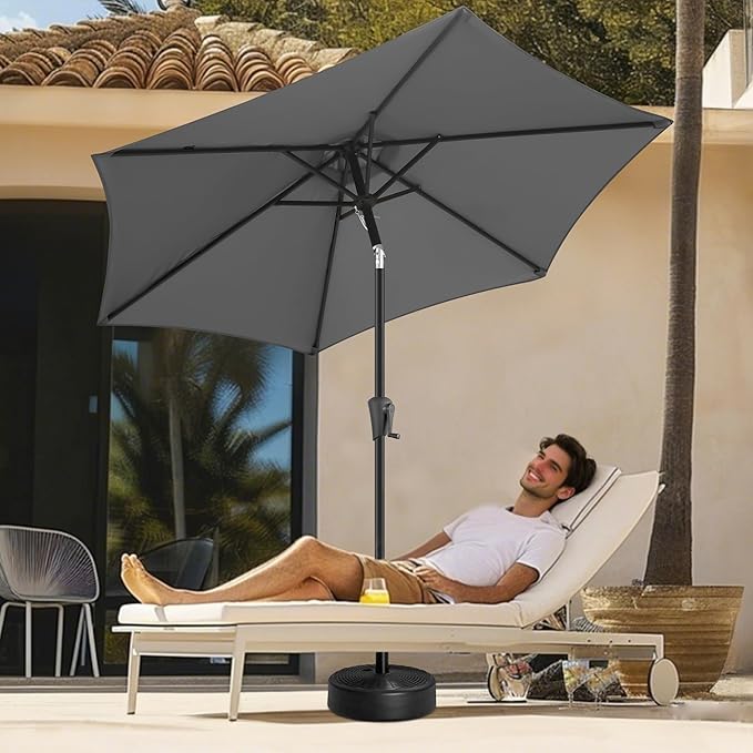 FLAME&SHADE 9ft Patio Umbrella Outdoor - Table Umbrella with Push Button Tilt and Crank, UV Protection, 6 Sturdy Ribs, Market Umbrella for Garden, Deck, Backyard, Lawn, Pool and Beach(Anthracite)