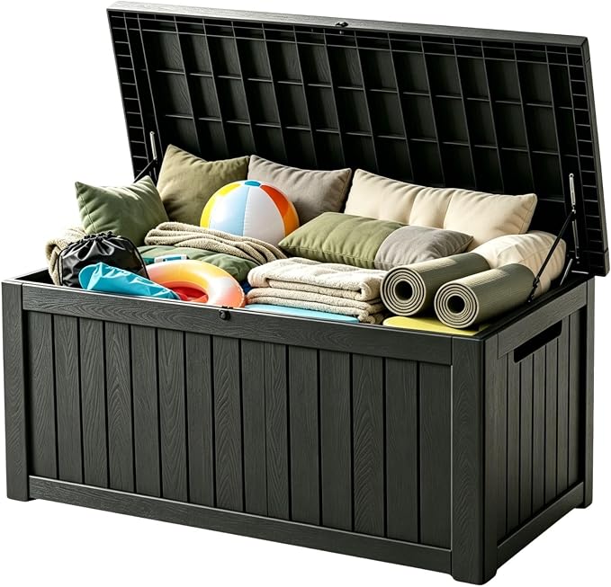 200 Gallon Outdoor Storage Deck Box, Large Storage Organizer for Patio Furniture Accessories, Garden Tools, Indoor Storage for Cushion, Black
