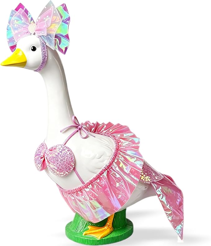 Mermaid Porch Goose Outfits, Summer Lawn Goose Statue Bikini Costume, Cement/Plastic Goose Clothes Swimsuit,23" Yard Goose Statue Patio Garden Decoration(Pink)