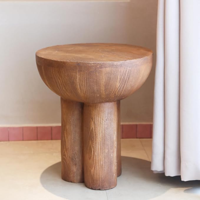 Christopher Knight Home Nataly 18.25" H Small Outdoor Side Table, Mushroom-Like Carved Garden Stool, Lightweight Concrete End Table, Patio Decorative Home Stool for Balcony Poolside Backyard, Brown