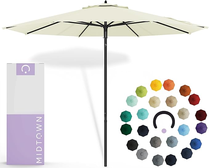Midtown Umbrellas Push & Pop 8 Ft Patio Umbrellas with Push & Pop Mechanism, Fiberglass Ribs & Sunbrella Fabric – Outdoor Umbrella for Deck, Pool, Cafés and Hotels – Canvas Natural Canopy, Black Pole