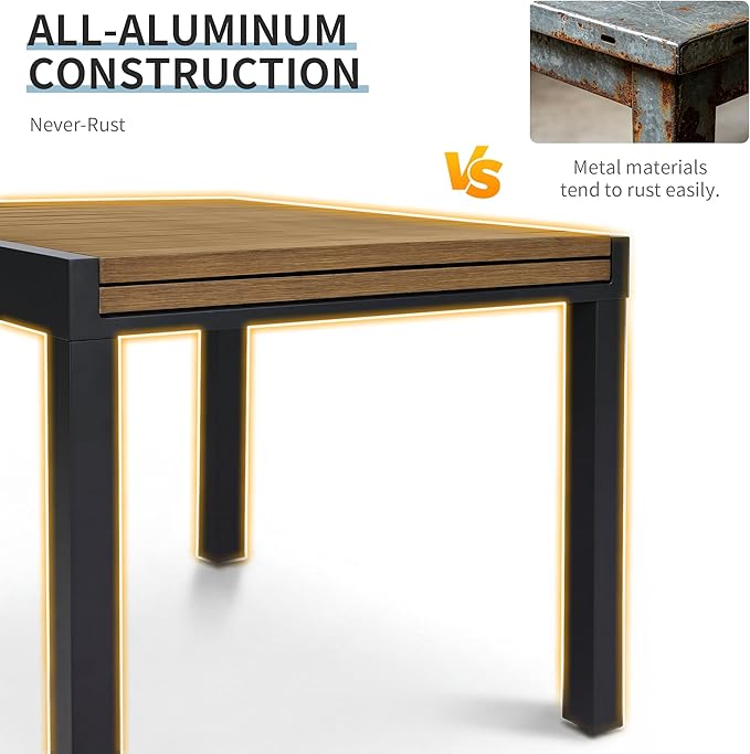 Expandable Patio Dining Table for 4-8 Person, Aluminum Extendable Outdoor Table, 38"-77" Adjustable Patio Table, Square/Rectangular Outdoor Accent Table for Garden, Backyard, Poolside, Teak