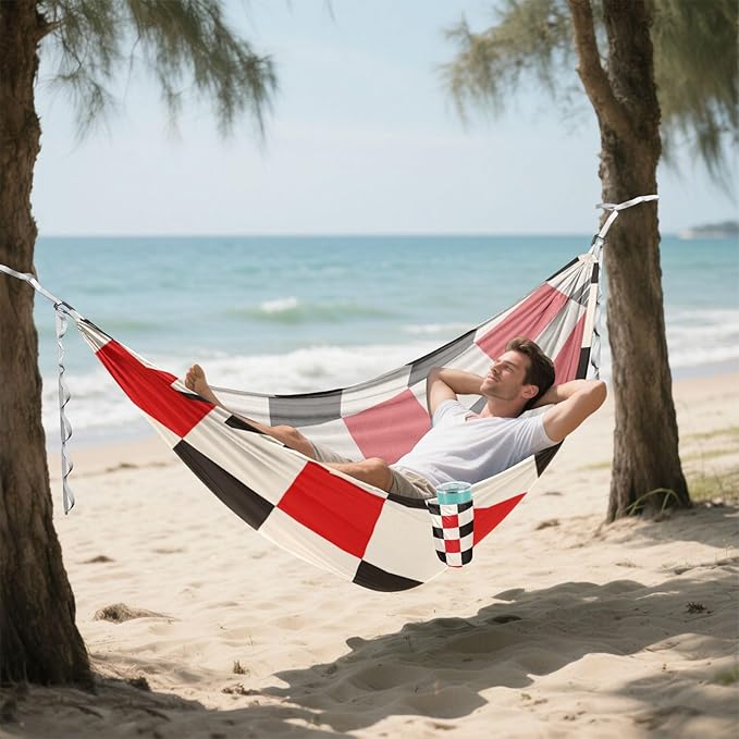 Red and White Checkered Pattern 330lb Capacity Outdoor Hammocks Rope Hammock for Outside Beach Patio Garden Silla hamacas para adultos