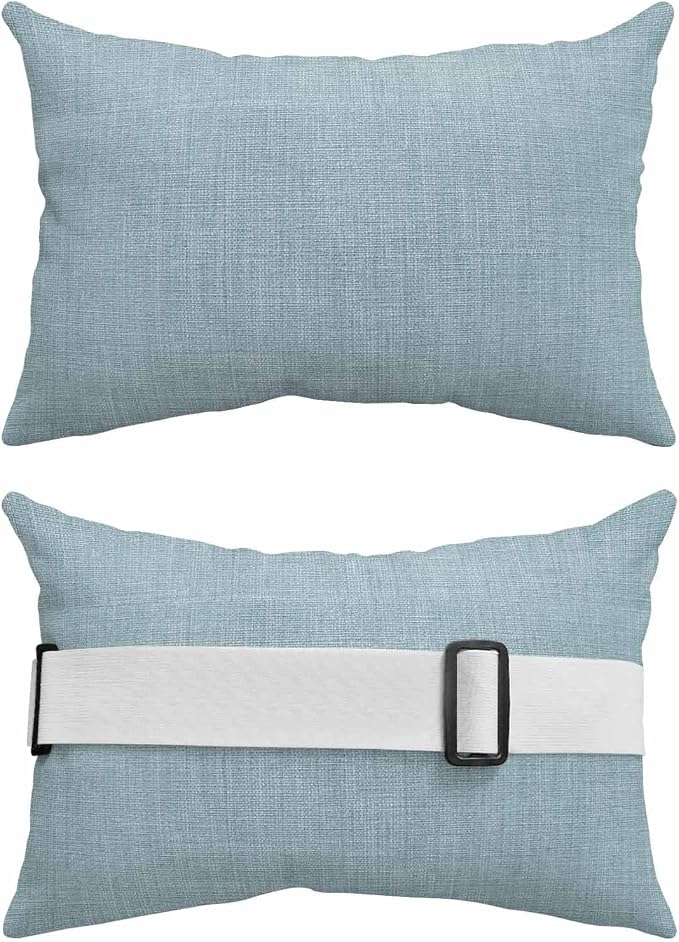 Haze Blue Outdoor Lumbar Pillow 11x16 Inch, Farmhouse Burlap Solid Blue Color Modern Linen Texture Waterproof Throw Pillow Covers with Insert, Decorative Chair Cushions for Patio Garden Recliner