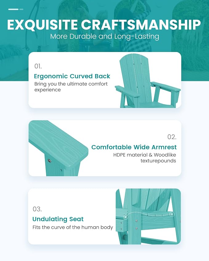 SERWALL Outdoor Adirondack Dining Chair Set of 2, All Weather HDPE Patio Chairs, Aruba