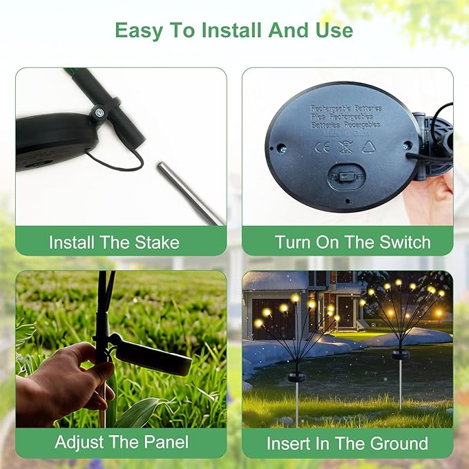 Solar Garden Lights, 2 Pack Solar Lights for Outside, Solar Lights Outdoor Waterproof, Solar Swaying Lights in Wind, Firefly Lights for Garden, Landscape, Pathway, Yard, Patio, Outdoor Decorations