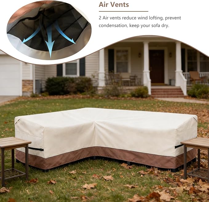 okcool Outdoor Sectional Sofa Cover Waterproof-L-Shaped Patio Furniture Covers for 6-Seater Outdoor Sectional Furniture Couch 85"(110''L) x 32''D x 31''H, Beige & Brown