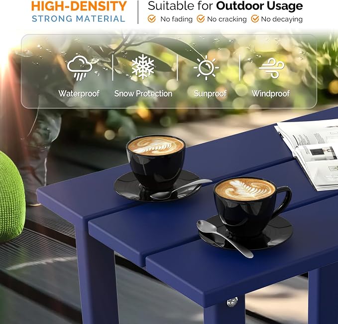 VINGLI Outdoor Patio Side Table, Plastic Waterproof HDPE Adirondack Coffee End Tables, All Weather for Patio, Backyard, Pool, Indoor Use (Navy Blue)