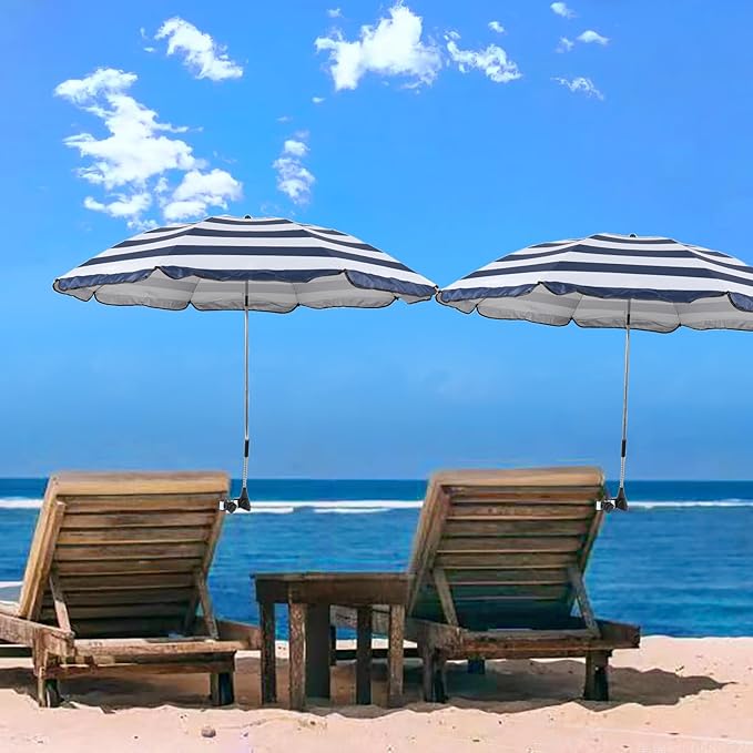 2 Pack Classic 46 Inch D-Blue Portable Umbrellas with Universal Clamp for Patio, Beach, Wheelchair, Golf Carts (Excluding chairs)