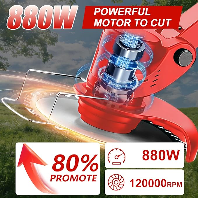 Electric Cordless Weed Wacker, 21V Electric Weed Wacker Eater with Battery Charger, 3 in 1 Grass Trimmer with 4 Types Blade, Lightweight Adjustable Design for Lawn, Yard