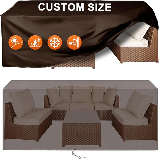 Patio Furniture Cover Rectangle 80"(L) x 44"(W) x 40"(H), Custom Heavy Duty 420D Waterproof Outdoor Cover with Drawstring & Buckles for Table Chair Garden, Coffee