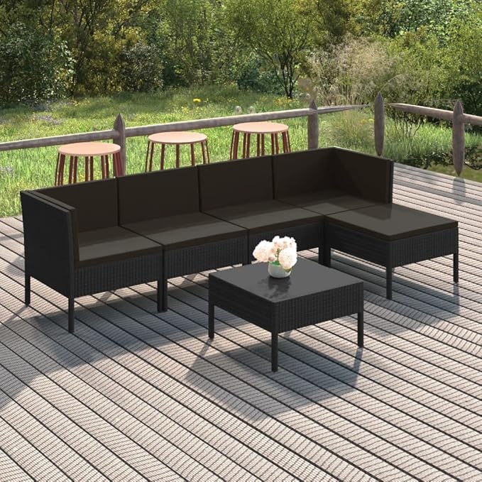 Patio Lounge Set with Cushions,Patio Furniture Sets,Patio Conversation Sets,Outdoor Furniture Sets,for Garden,Backyard,Outdoor,6 Piece Poly Rattan Black