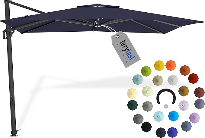 Midtown Umbrellas 9 x 9 FT Outdoor Cantilever Patio Umbrella w/Terylast Navy Blue Fabric - Rotate 360° Offset Patio Umbrella, Deck Patio Umbrella, Backyard Umbrella & Garden Umbrella - Black Frame