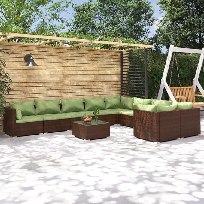 10 Piece Patio Lounge Set with Cushion, Piece Patio Set Outdoor Patio Sectional Furniture Conversation Sets Patio Lounge Set s Poly Rattan Brown