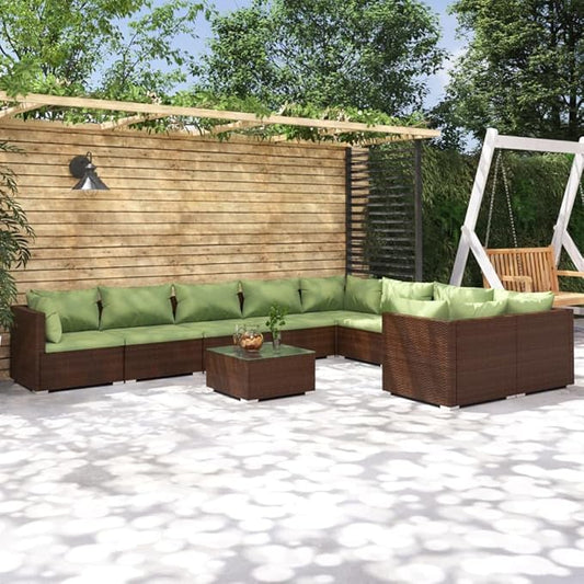 10 Piece Patio Lounge Set with Cushion, Piece Patio Set Outdoor Patio Sectional Furniture Conversation Sets Patio Lounge Set s Poly Rattan Brown