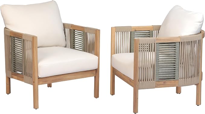 Christopher Knight Home 5-Piece Acacia Wood Patio Furniture Set with Coffee Table, 7 Seater Outdoor Conversation Sofa Set, Patio Sectional Chat Set for Backyard Balcony, Teak+ Beige