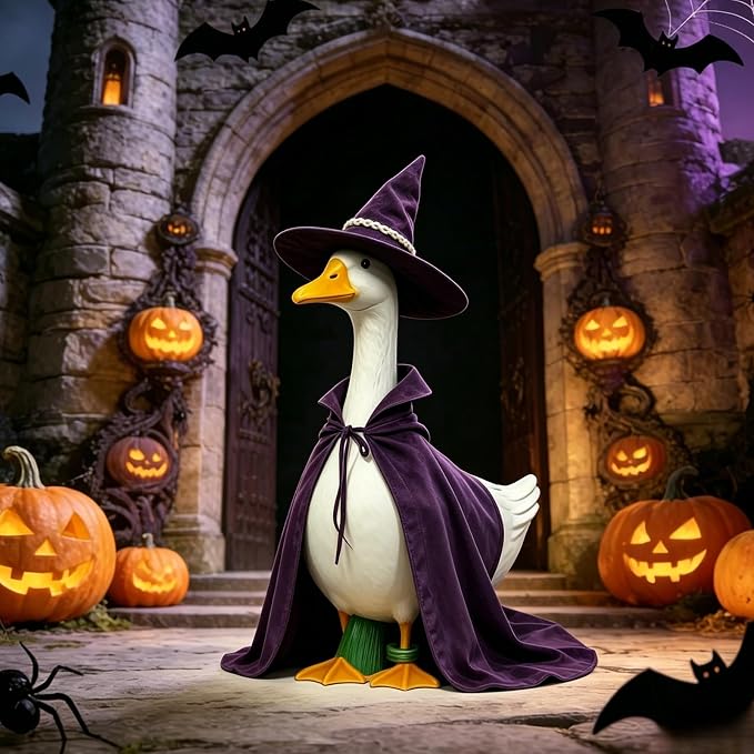 Mtsebmves Pumpkin Wizard Porch Goose Outfit Witch Geese Costume 23-Inch Porch Goose Dress for Yard Lawn Outdoor Garden Patio