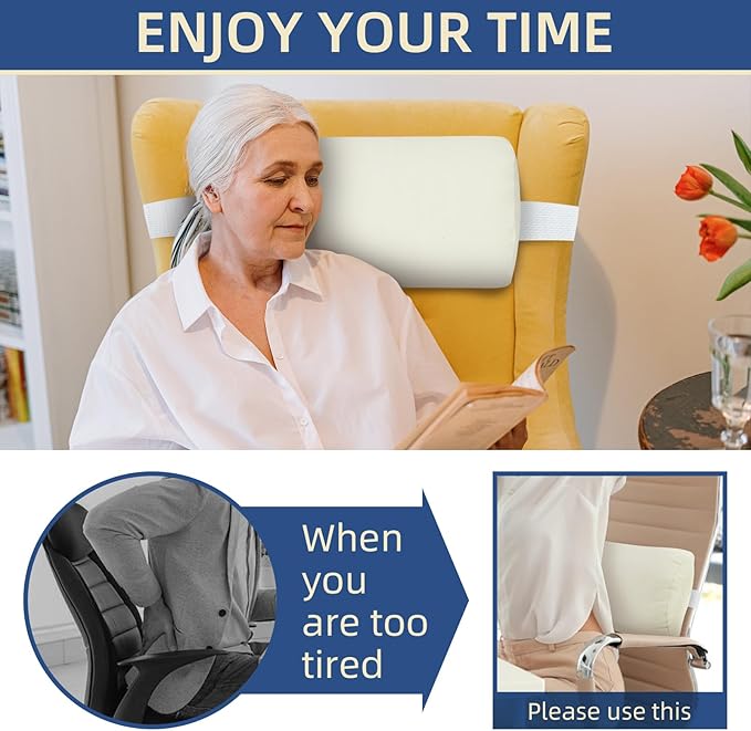 Headrest Pillow for Patio Chaise Lounge, 2 Packs Head Pillow with Elastic Band for Zero Gravity Lounge Chair, Head Neck Rest Pillow Lumbar Pillow, Cream