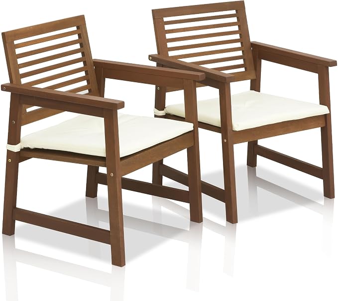 Furinno TIOMAN Patio Chair, Set of Two, Outdoor Lawn Chair, Armchair with Cushion, for Patio, Garden, Porch, Light Wood